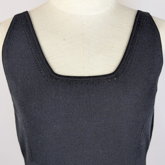 Lafayette 148 New York Tank Merino Silk Ribbed Knit Square Neck Black M NWT - Picture 3 of 14